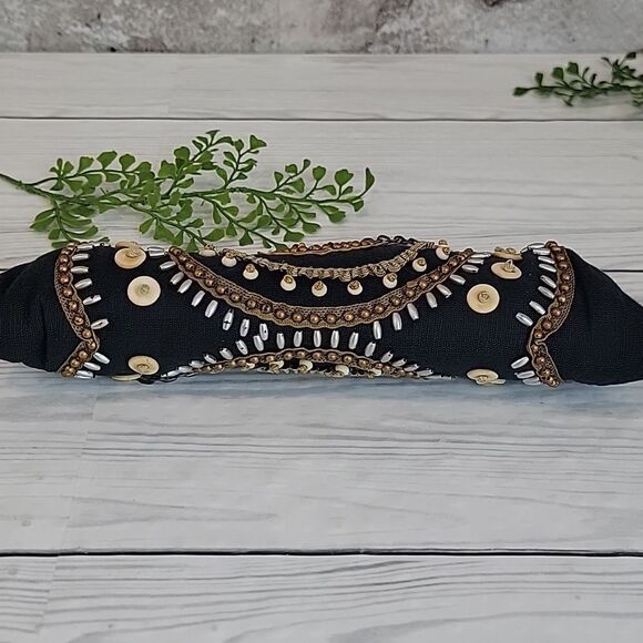 Coldwater Creek Black Beaded Boho Style Clutch Mini Handbag - Picture 5 of 11